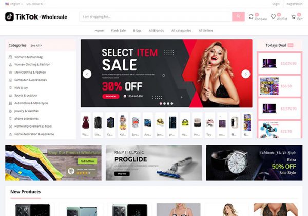 2024新款多语言海外跨境pro电商TikTok内嵌商城一键铺货支持多商户入驻国际贸易对接支付可封装APP-魅力源码