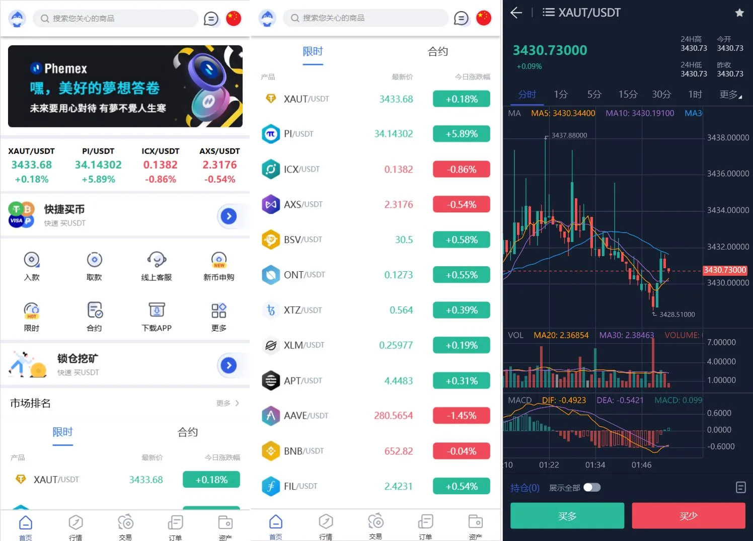 图片[1]-Phemex多语言交易所源码/期权交易+合约交易+新币申购+锁仓挖矿+平台币发行+K线行情控制/前端uniapp编译后+后端PHP