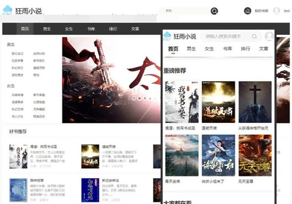 狂雨小说免费小说整站源码增强版1.5.2开源自带6个送采集规则5个插件含手机模板-魅力源码