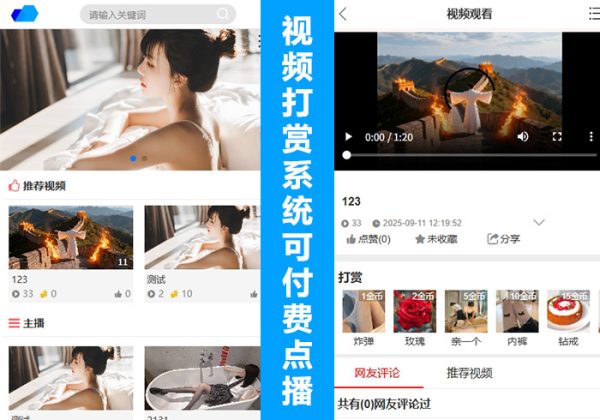 视频打赏平台源码搭建红包视频打赏源码影视付费视频写真打赏系统源码 会员视频打赏网站-魅力源码