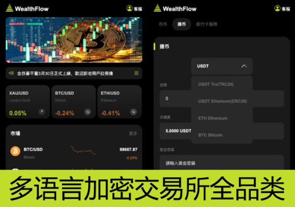 WealthFlow多语言加密交易所源码下载｜现货·期权·杠杆·借贷·质押｜含外汇美股期货全品类｜内置模拟盘＋场控输赢｜UniApp前端＋PHP后端-魅力源码